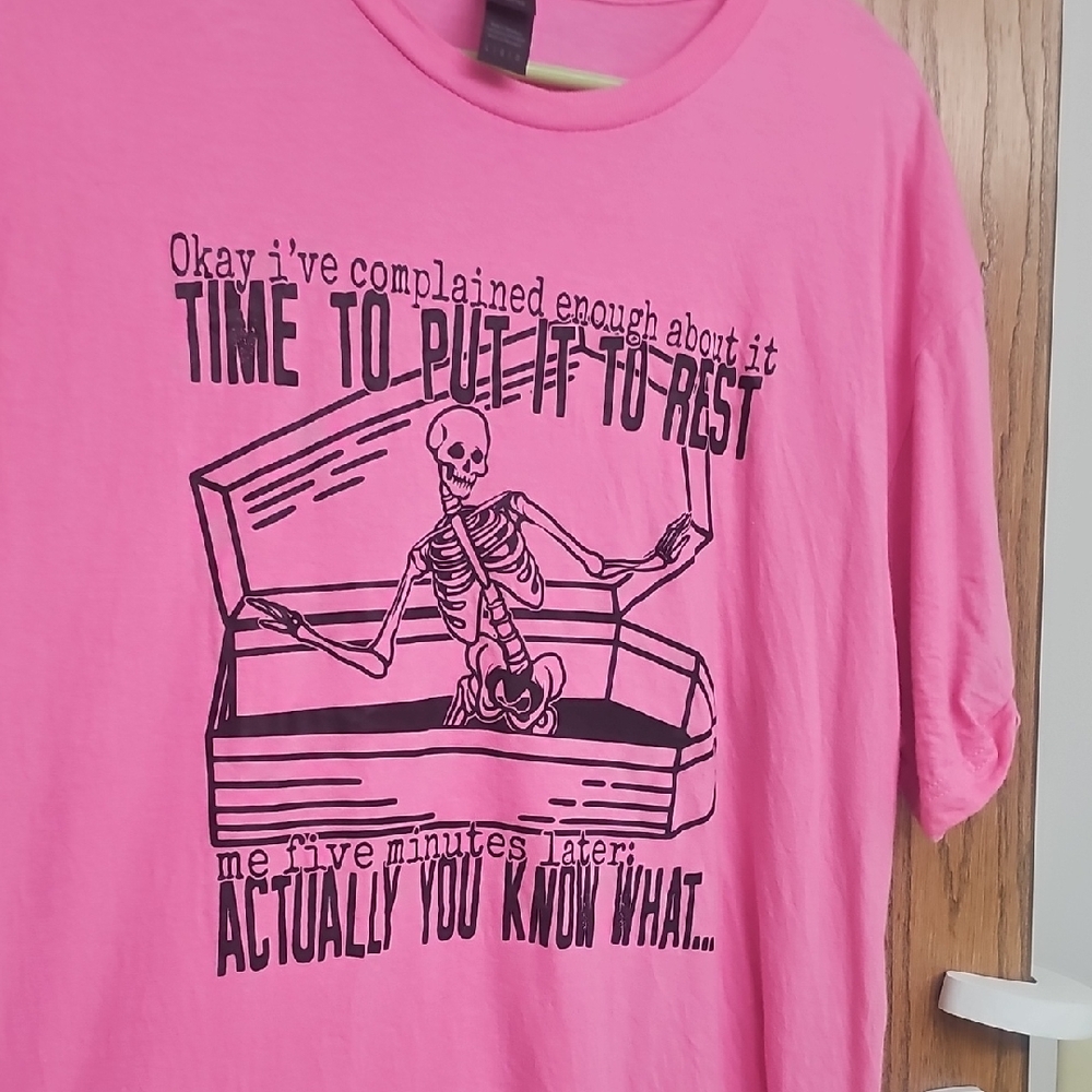 Gildan Pink Short Sleeve Tee with Skeleton Graphic